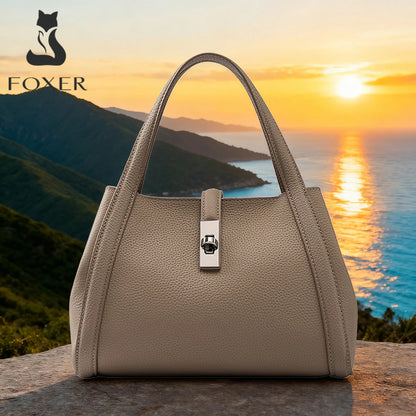 FOXER Brand Genuine Leather Women's Handbag 2026 Fashion Female Bucket Bag Luxury Design Shoulder Bag Versatile Crossbody Purse