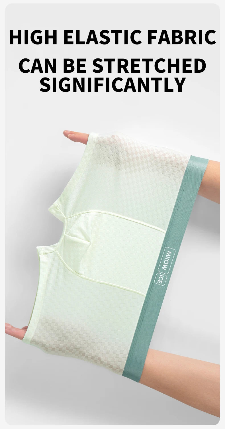 MiiOW Antibacterial Men's Boxer 3Pcs Ice Silk Underwear with Breathable Mesh Crotch