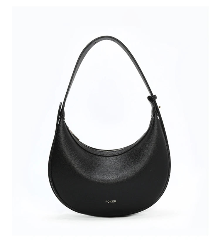 FOXER Women's Shoulder Bag PU Leather New Lady Crescent Underarm Bag Fashion Minimalist Crossbody Bag for Daily Casual Outfit