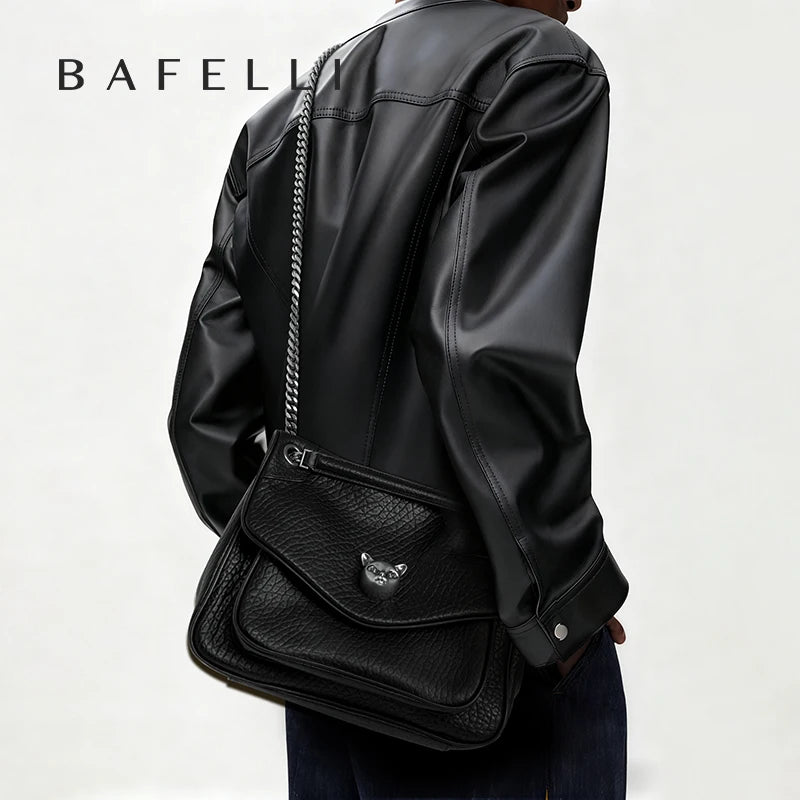 BAFELLI Chained Genuine Leather Satchel Bag