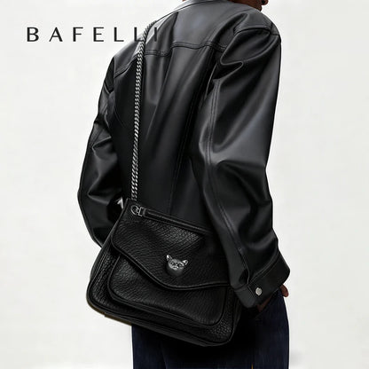 BAFELLI Chained Genuine Leather Satchel Bag
