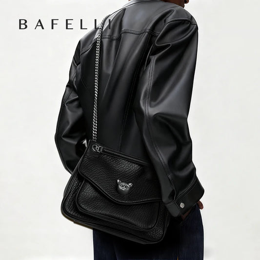 BAFELLI Chained Genuine Leather Satchel Bag