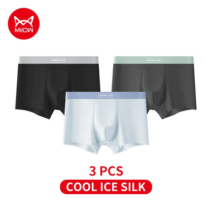 MiiOW Men's Breathable Silk Boxers - 3Pcs Ice Silk Underwear