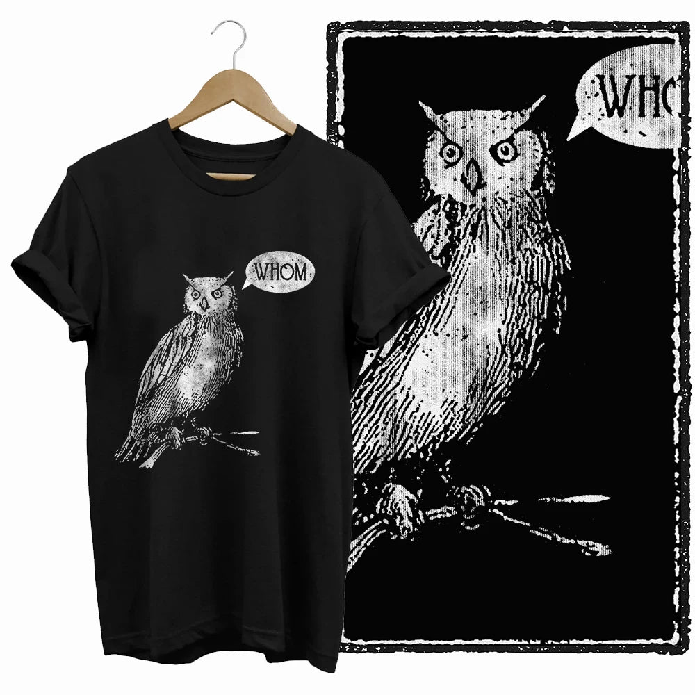 COOLMIND Black Owl Graphic Cotton T-Shirt | Women's Relaxed Fit