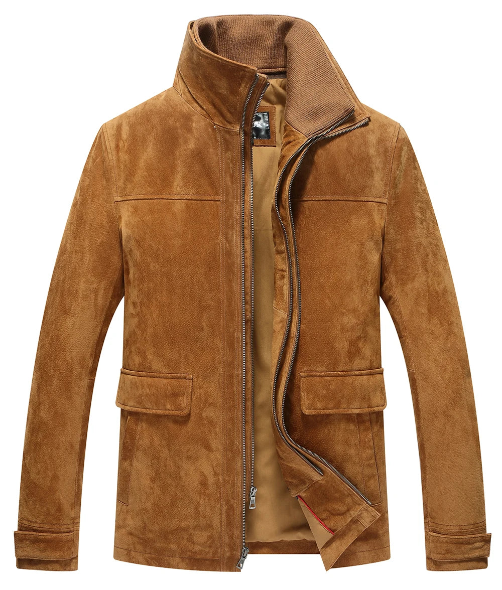 FLAVOR Men's Classic Suede Leather Winter Jacket