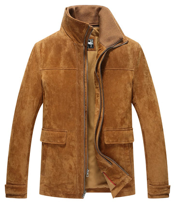 FLAVOR Men's Classic Suede Leather Winter Jacket