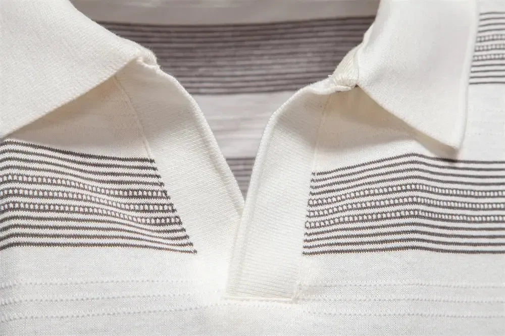 AIOPESON's Striped V Neck Cotton Polo Shirts - ShopHub