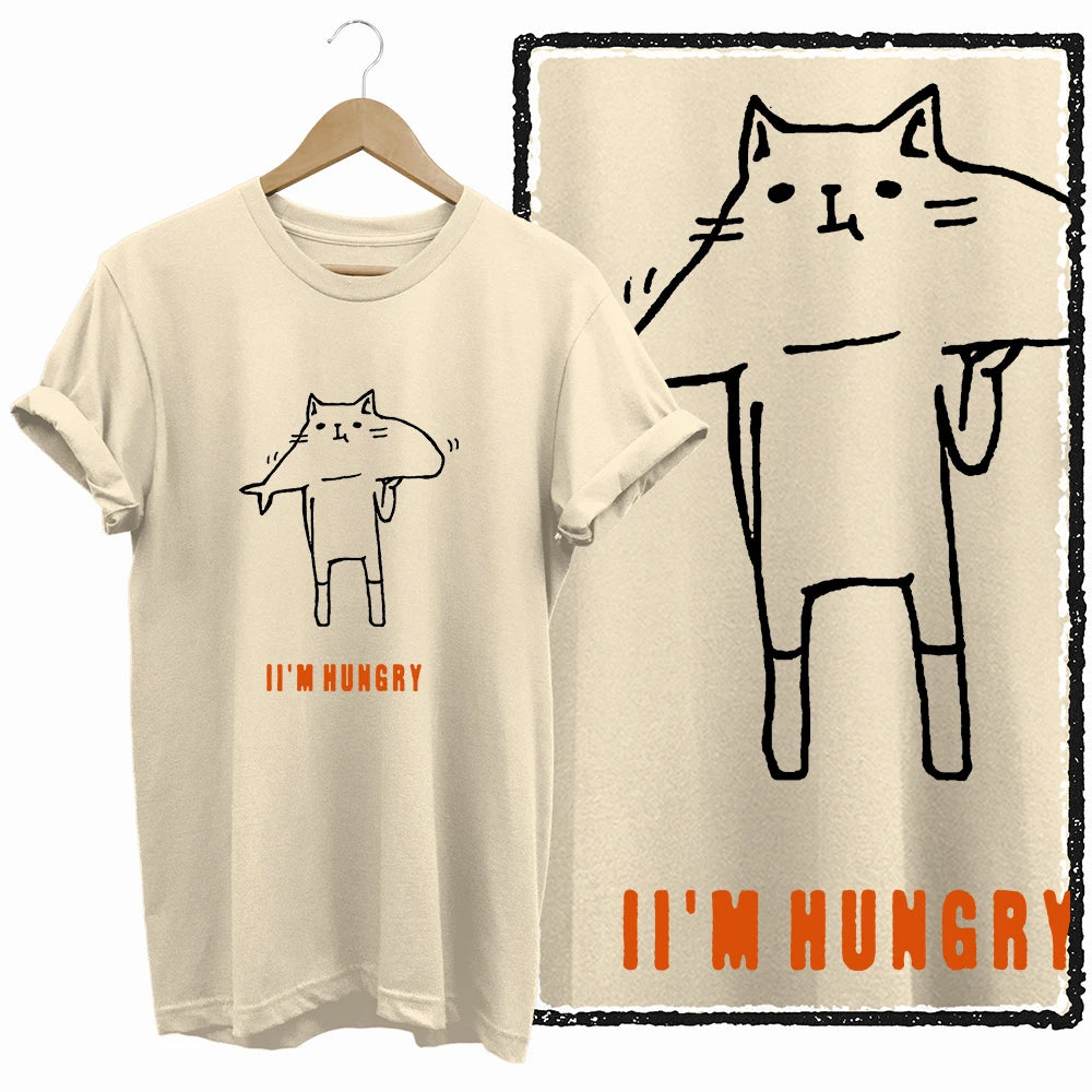 COOLMIND Beige Cat Graphic T-Shirt | Women's Relaxed Fit