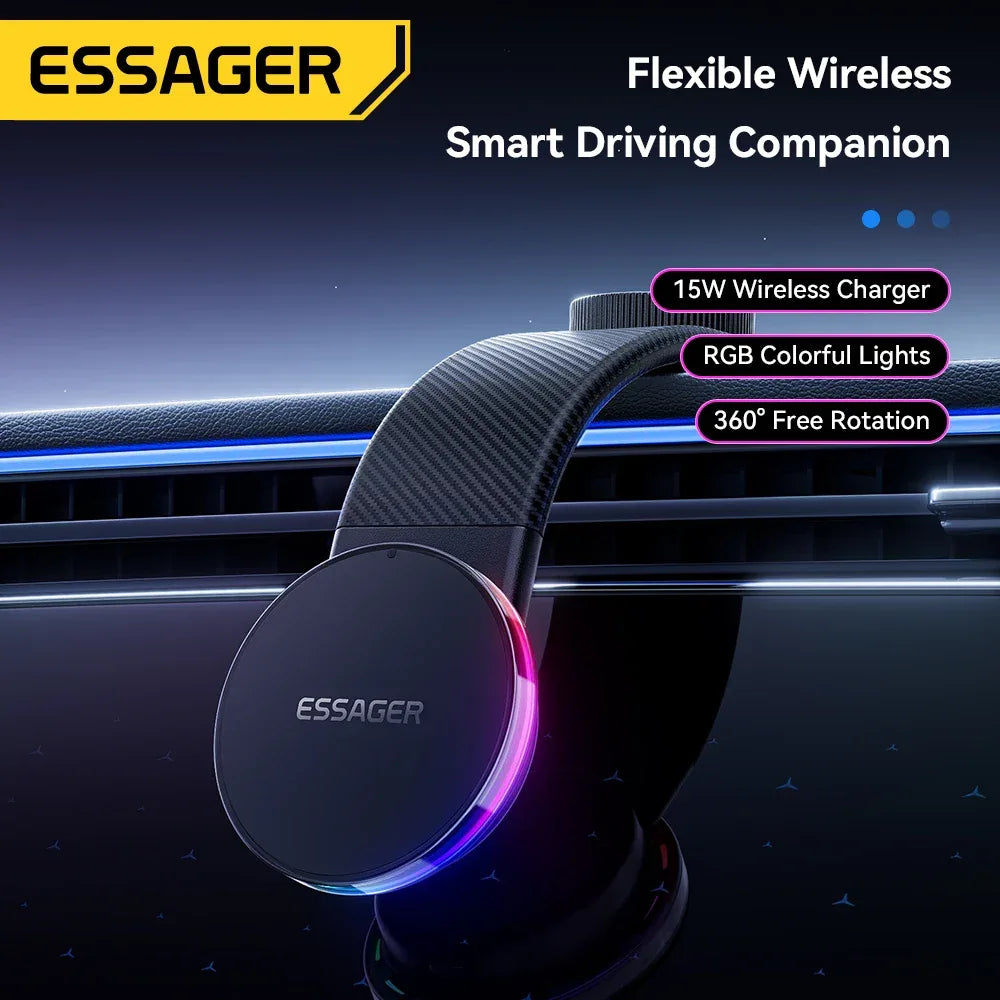 Essager 360° Free Rotation Magnetic Car Phone Holder and LED 15W Wireless Charger Stand - ShopHub