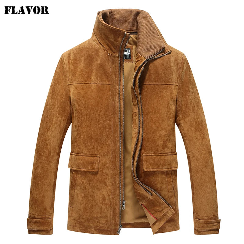 FLAVOR Men's Classic Suede Leather Winter Jacket