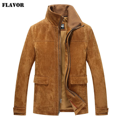 FLAVOR Men's Classic Suede Leather Winter Jacket
