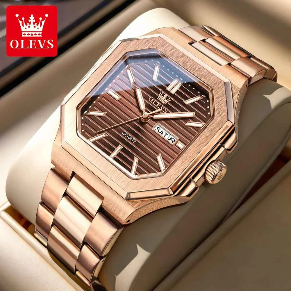 OLEVS 3731 Quartz Watch for Men with Coated Mirror, Night Light Function, Waterproof, and Calendar Window