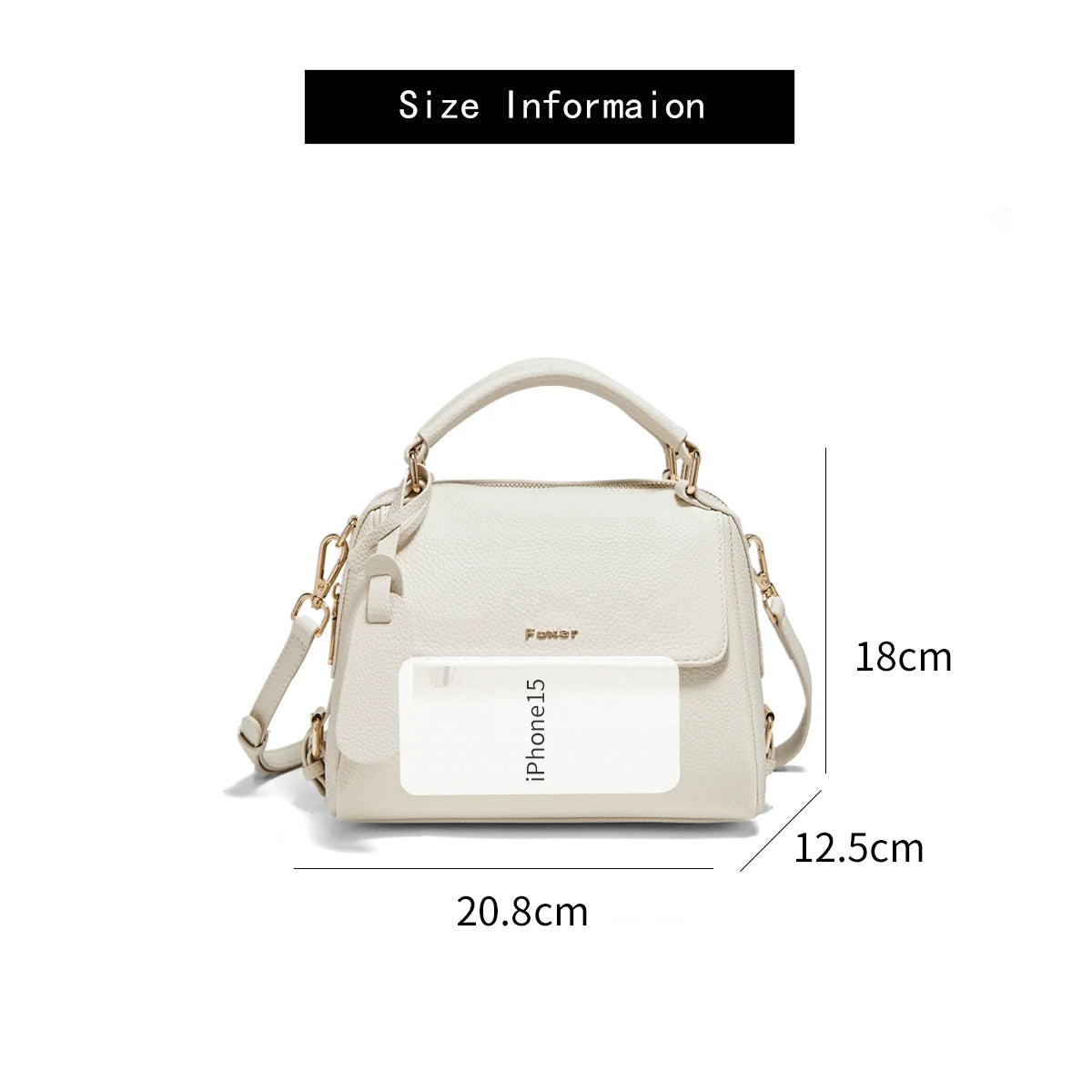 FOXER Elegant Women's Handbag In Genuine White Leather