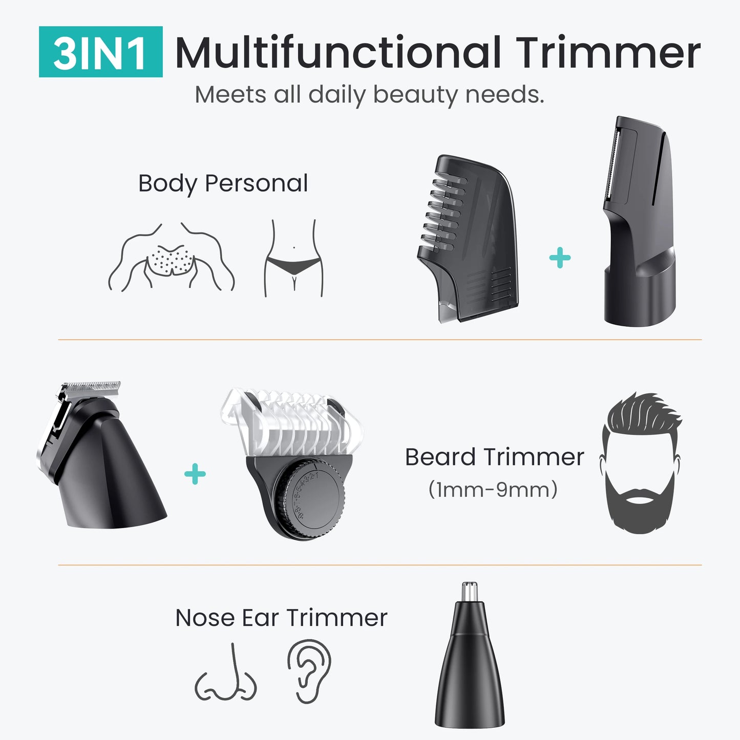Kensen S16 Body Hair Shaver Kits for Men 3 In 1 Beard Hair Trimmer