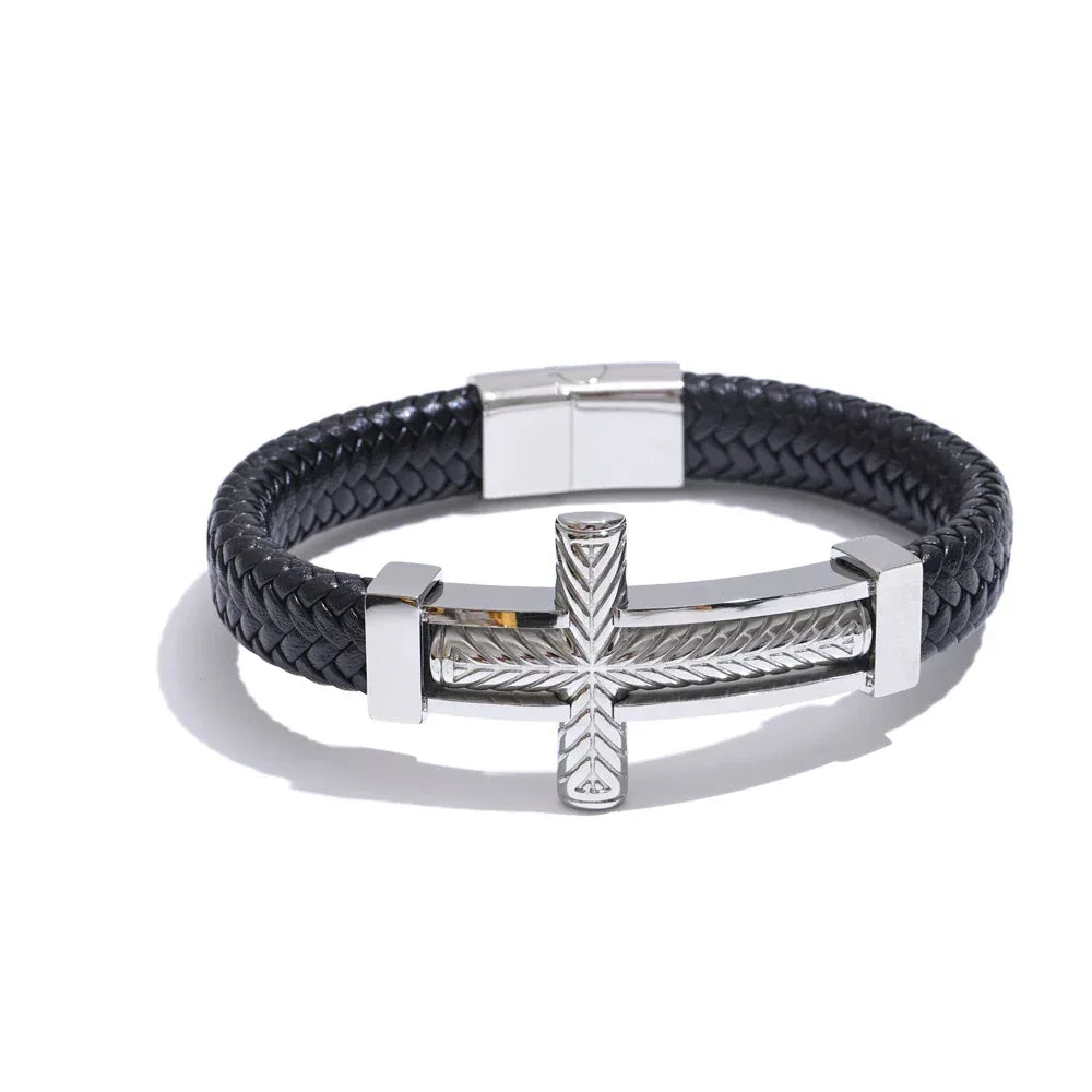 67mm Men's Vintage Stainless Steel Metal Cross Wide Bracelet Bangle - ShopHub