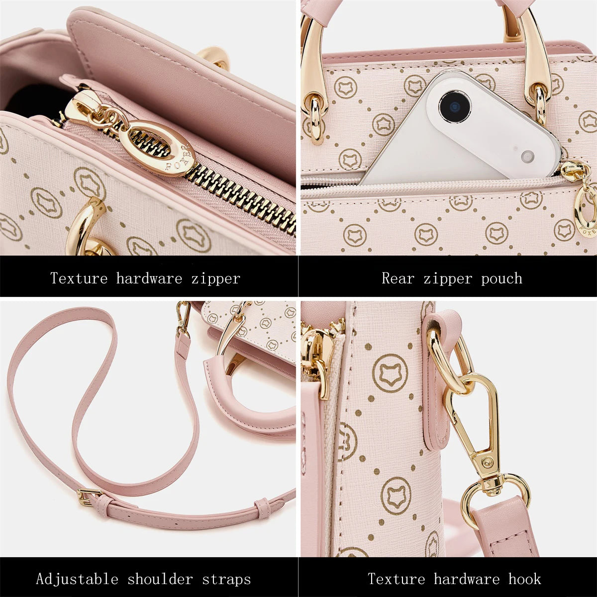 FOXER Vintage Leather Women Handbag Classic Top‑Handle Tote Bag PVC Leather Large Capacity Shoulder Bag Ladies Crossbody Purse