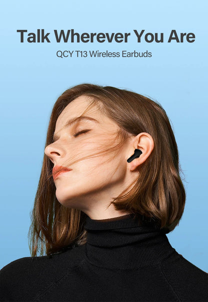 QCY T13 Wireless Earphones with 4 Mic ENC, HD Call, Stereo Sound, Touch Control, Long Standby 40Hrs - ShopHub