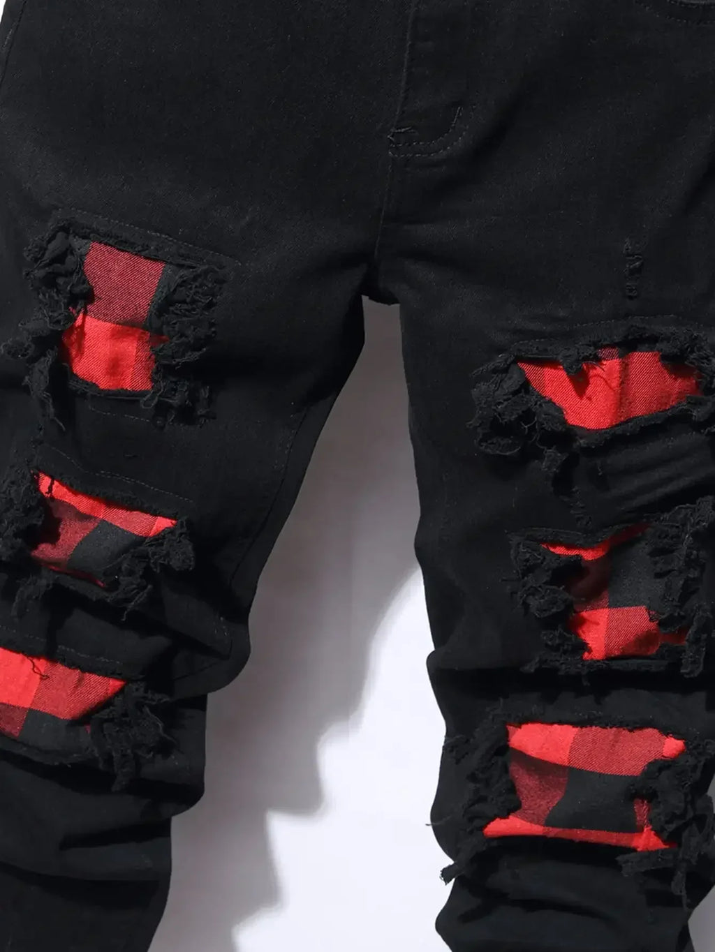 Men's Streetwear Retro Black Elastic Slim Fit Ripped Jeans - ShopHub