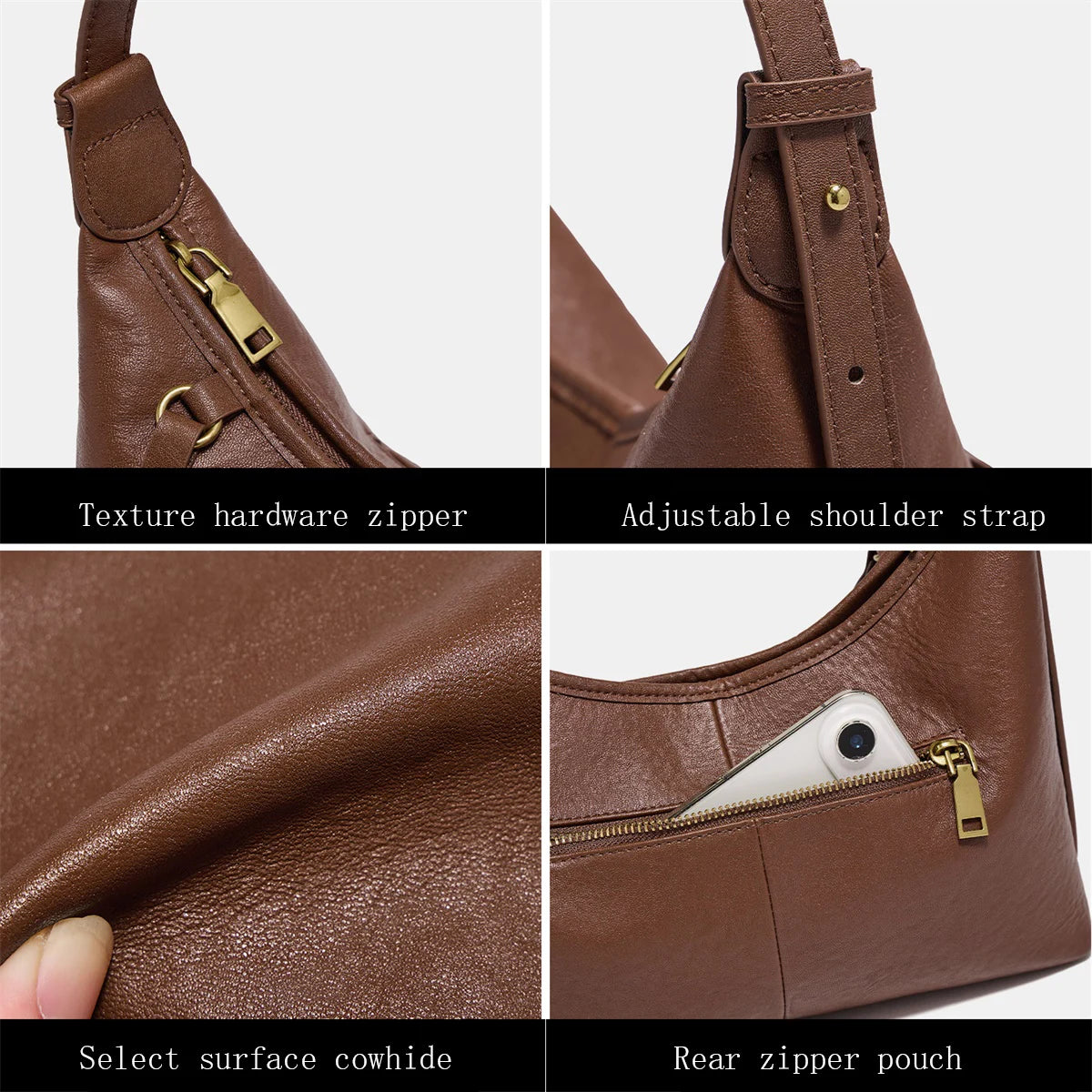 FOXER Genuine Leather Hobo Bag Lady Vintage Commuter Shoulder Bag Large Capacity Soft Leather Women Underarm Bag For Daily