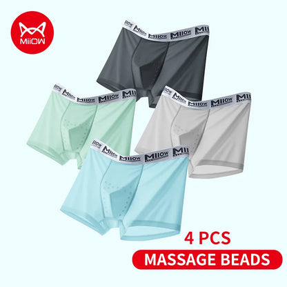 MiiOW Men's Ice Silk Underwear - 4Pcs Antibacterial Breathable Boxer Briefs