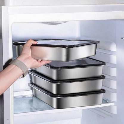 6Pcs Stainless Steel Food Containers with Black Lids