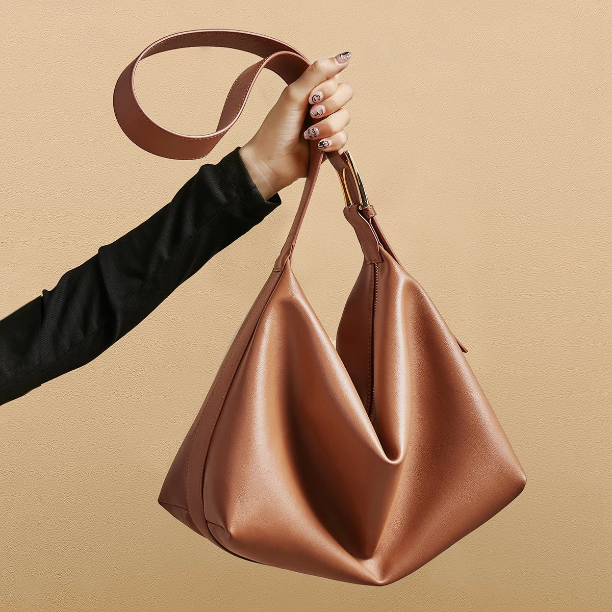 FOXER Large Soft Split Leather Shoulder Bag