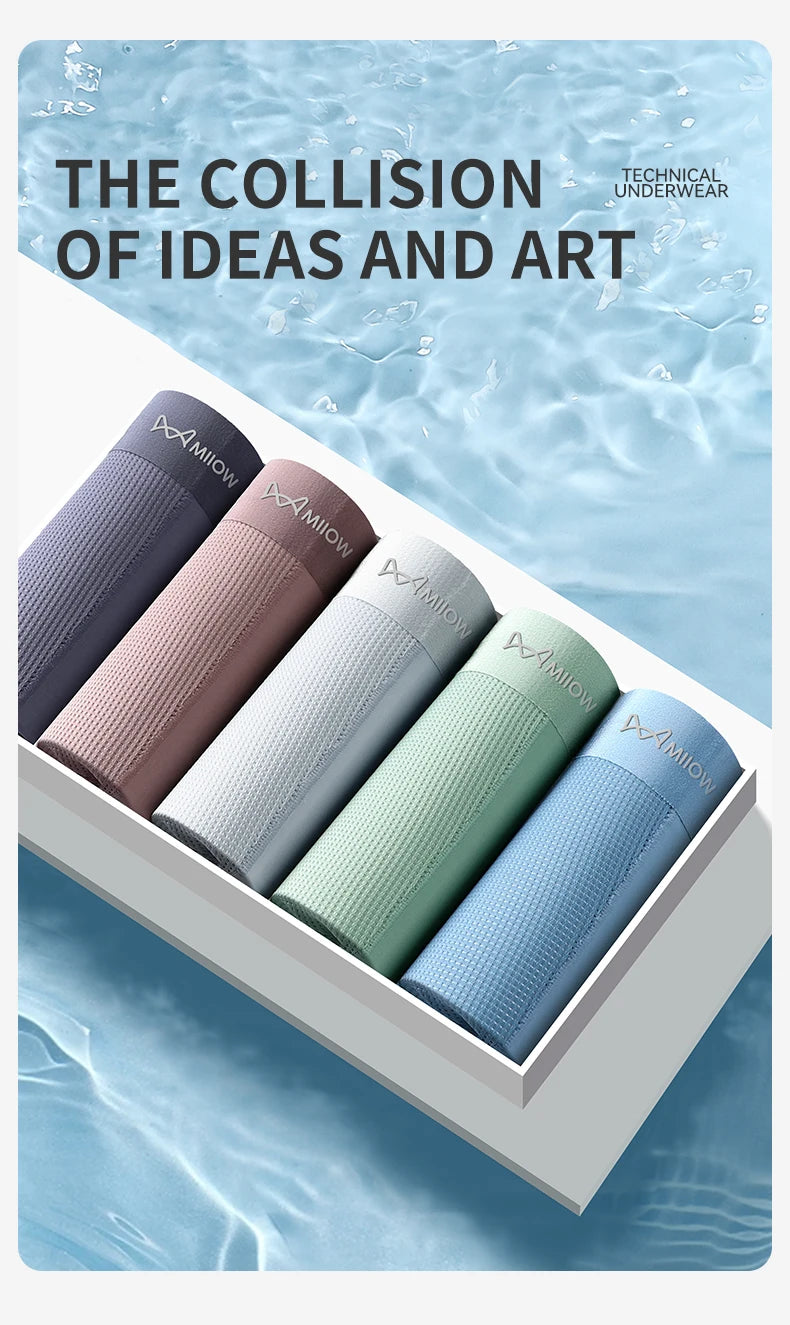 MIIOW Men's Breathable Underwear Set - Ice Silk Mesh Antibacterial Cotton Crotch Seamless Boxers