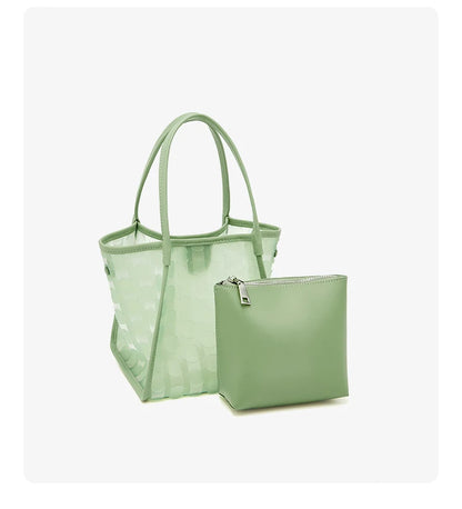 FOXER Light Green Women's Tote Bag, Fashion Waterproof TPU Handbag for Summer Travel & Commute, Lightweight Lady's Shoulder Bag
