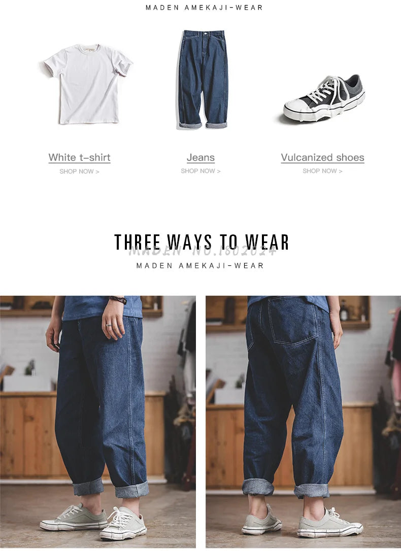 Maden Wide Leg Pants 11.5 Oz Dark Blue Jeans Oversize Pants For Men Size 28 To 36 Baggy Jeans Loose Straight Trousers Workwear