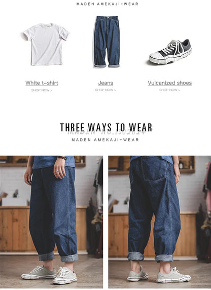 Maden Wide Leg Pants 11.5 Oz Dark Blue Jeans Oversize Pants For Men Size 28 To 36 Baggy Jeans Loose Straight Trousers Workwear
