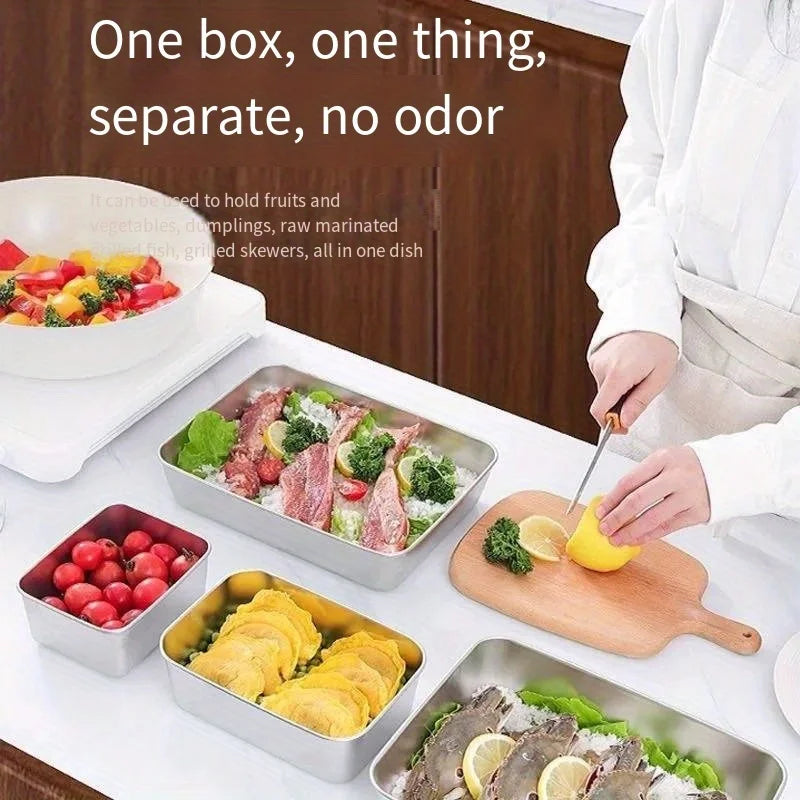 Stainless Steel Kitchen Tray with Lid - 1Pc Food-Grade Square Tray