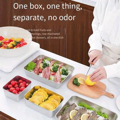 Stainless Steel Kitchen Tray with Lid - 1Pc Food-Grade Square Tray
