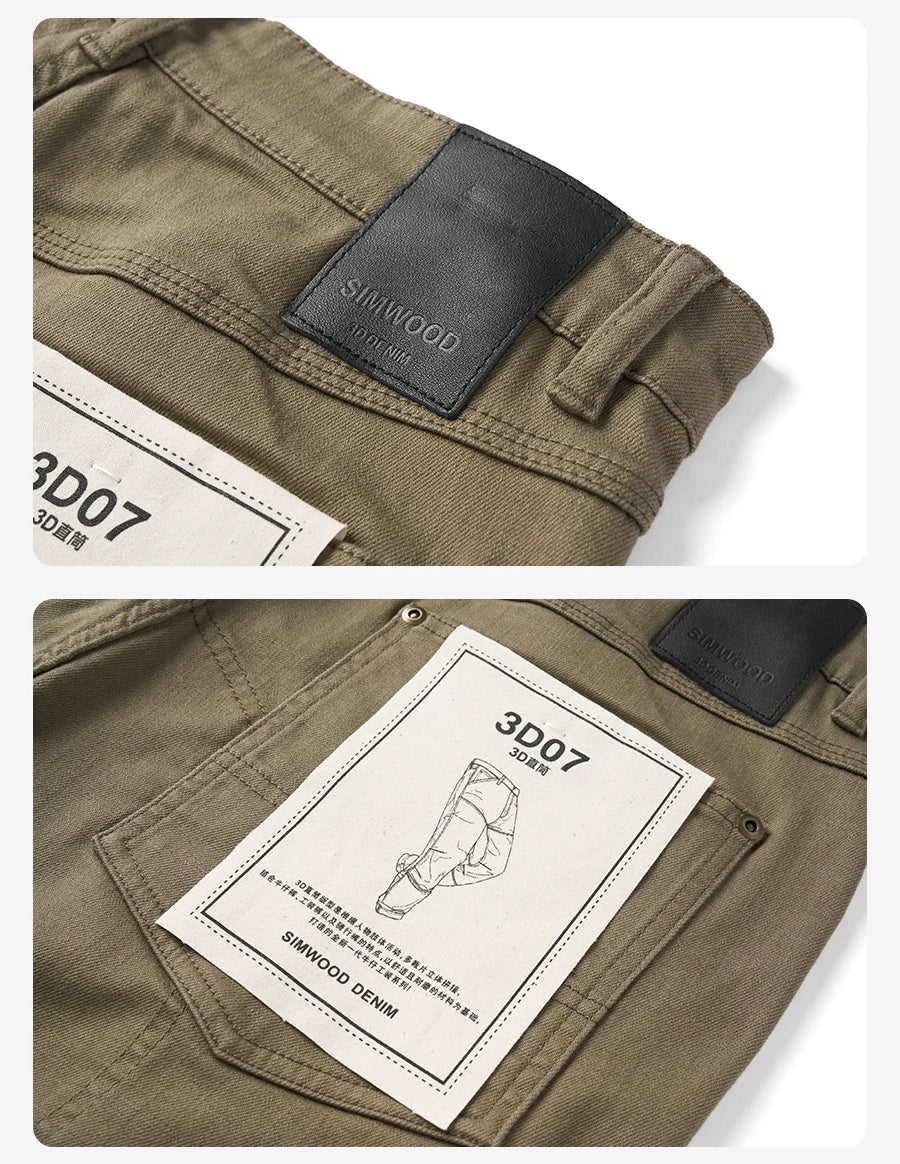 SIMWOOD 2026 Spring New Draping Motorcycle Riding Jeans Men 10oz Fashion Denim Trousers