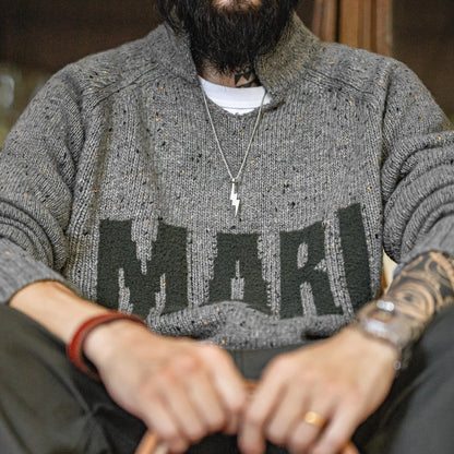 MADEN Grey Letter Jacquard Sweater