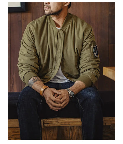 Maden Reversible MA-1 Flight Jackets for Men Baseball Collar Small Square Texture Fall and Winter Thickened Coats Cotton Jacket