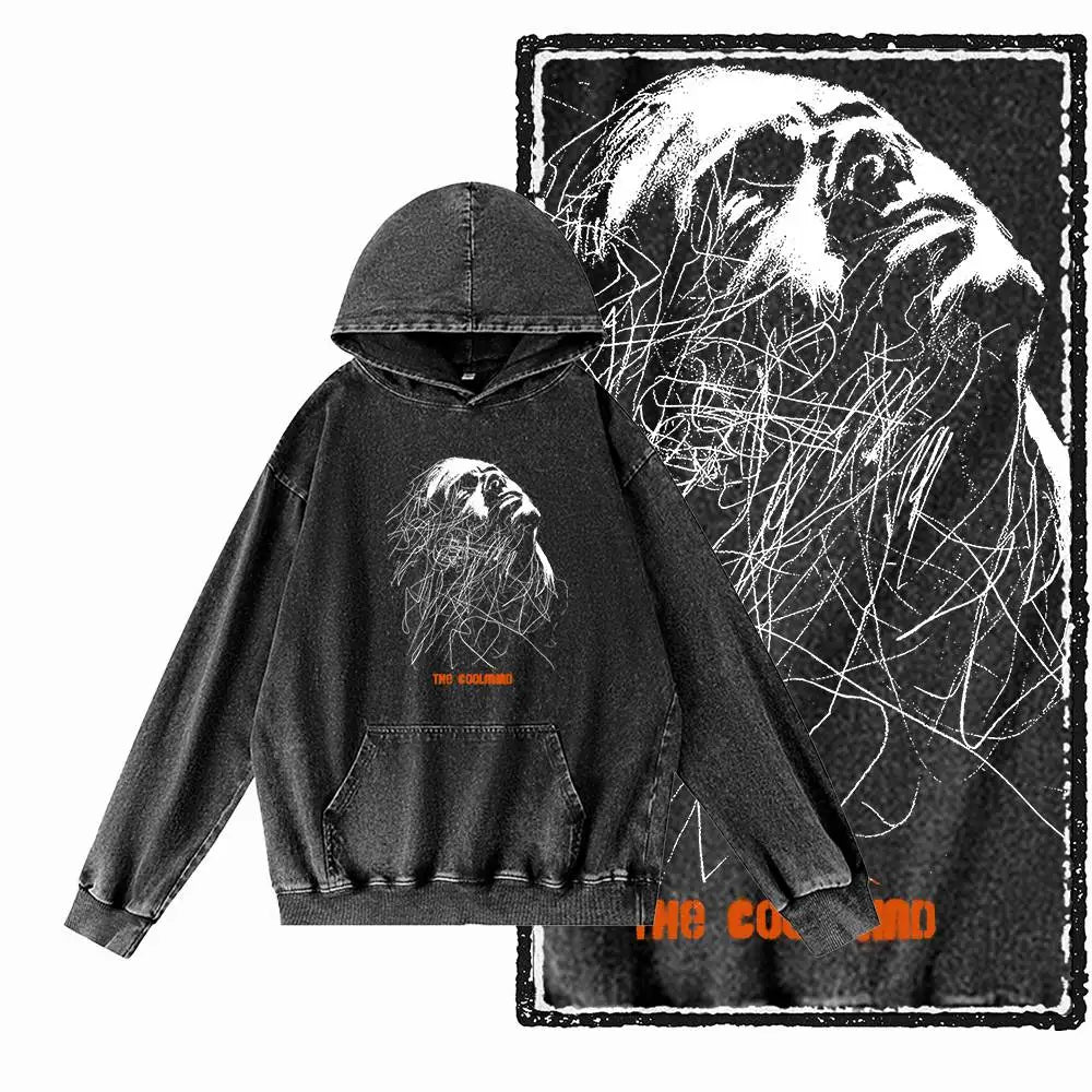 G12 Acid-Washed Black Streetwear Graphic Hoodie