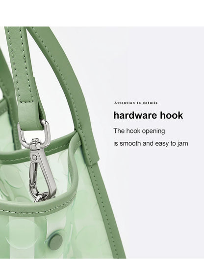 FOXER Light Green Women's Tote Bag, Fashion Waterproof TPU Handbag for Summer Travel & Commute, Lightweight Lady's Shoulder Bag