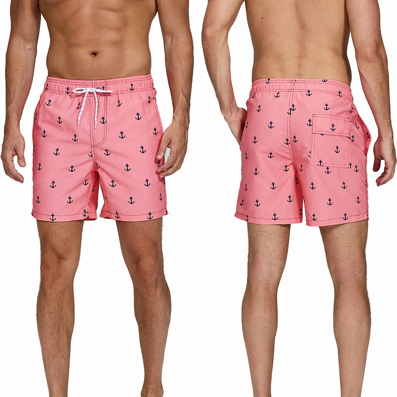Men's sports boardshorts by ShopHub NZ featuring polyester fabric, vibrant print, suitable for surfing, swimming, and beachwear.