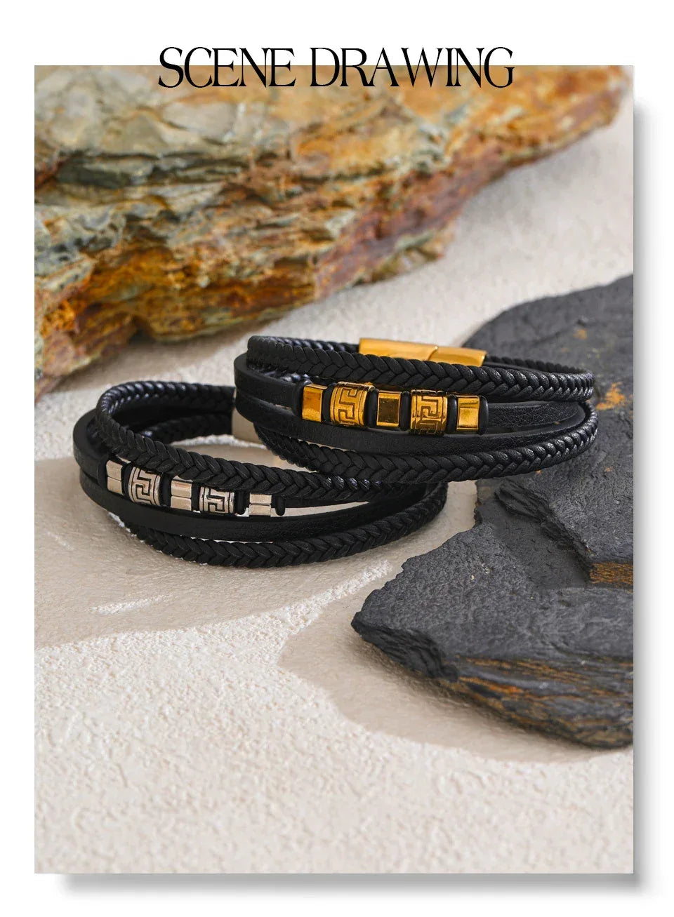 68mm Leather Braided Handmade Layered Men's Bracelet Bangle - ShopHub