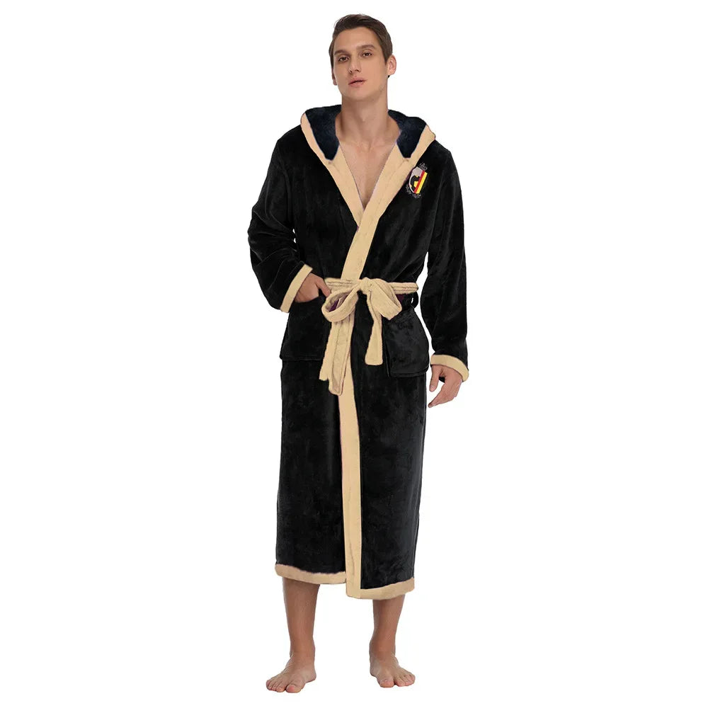 Men's Long Coral Fleece Hooded Robe - ShopHub