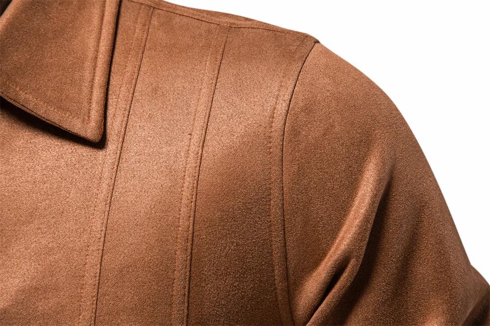 AIOPESON Men's Brown Suede Turn Down Collar Jackets - ShopHub