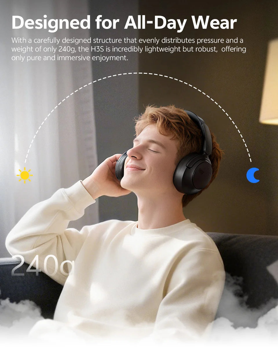 QCY Wireless Bluetooth Headphones 6.0 BH25H3SA - 3D Spatial Audio, Foldable Over Ear Headset with 56dB Adaptive ANC and 53mm Driver - ShopHub