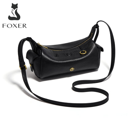 FOXER 2026 New Spring Women's Shoulder Bag Genuine Leather Cylinder Crossbody Bag Lightweight & Durable Bag for Travel & Daily