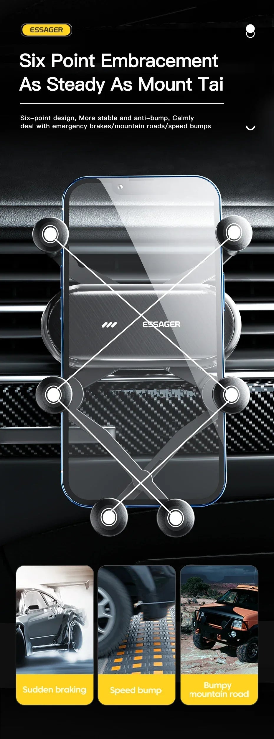 Essager Six Points Gravity Car Phone Holder - ShopHub