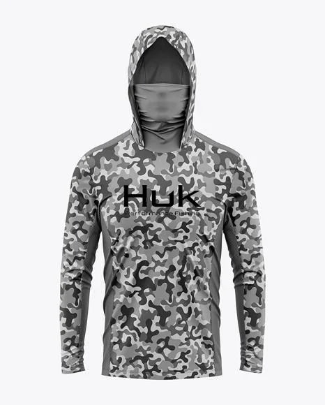 Men's Fishing Hoodie with UV Protection - Grey and White Camiseta De Pesca Top