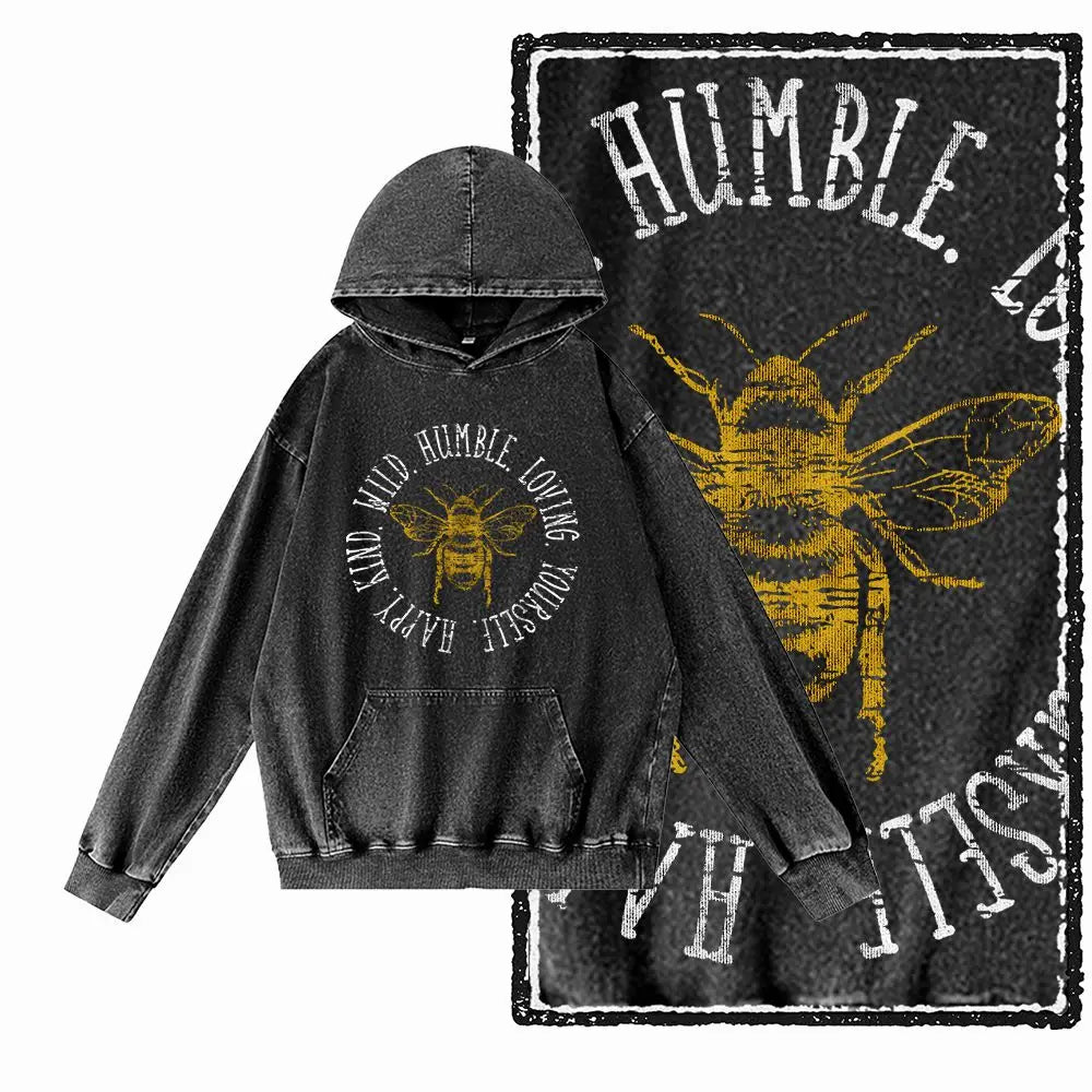 Hive Mind Bees Graphic Acid-Washed Black Hoodie
