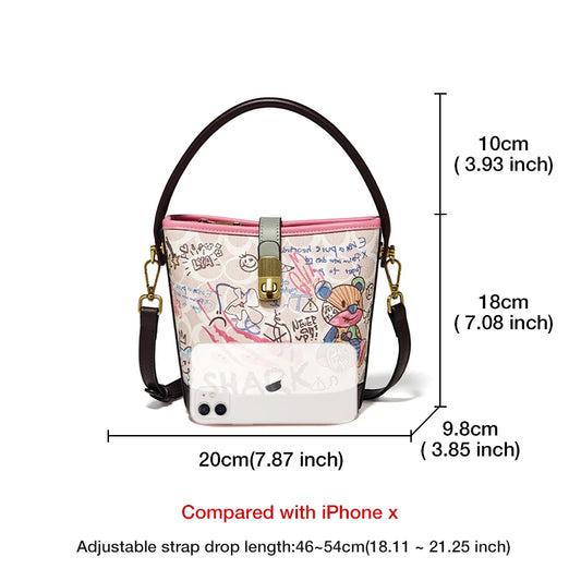 FOXER PU Leather Stylish Women's Dating Handbag Premium Commuter Messenger Shoulder Bag Lady Office Prints Bucket Crossbody Bags