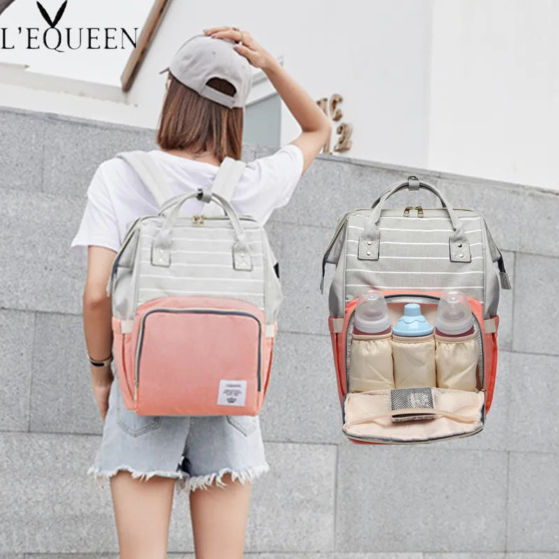 Lequeen Fashion Mummy Maternity Nappy Bag Large Capacity Nappy Bag Travel Backpack Nursing Bag for Baby Care Women's Fashion Bag