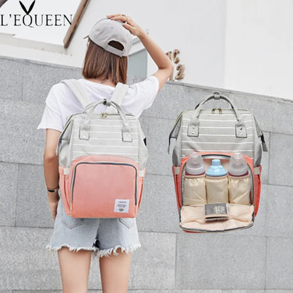 Lequeen Fashion Mummy Maternity Nappy Bag Large Capacity Nappy Bag Travel Backpack Nursing Bag for Baby Care Women's Fashion Bag