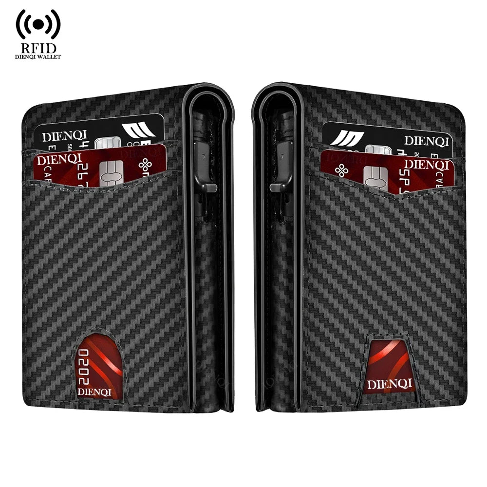 DIENQI Rfid High Quality Business Credit Card Holder Men Wallet Carbon Fiber Travel Pocket Wallet Money Bag Purse Gift for Men